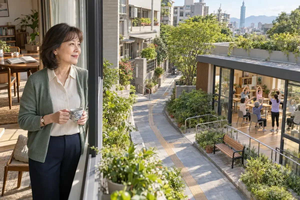 獨居長者住家與附近社區學習據點相連的生活半徑示意圖