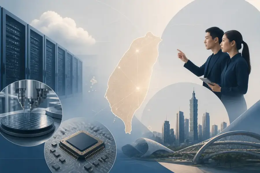 台灣 AI 新十大建設與 1800 億科技預算，算力中心與半導體產業布局示意