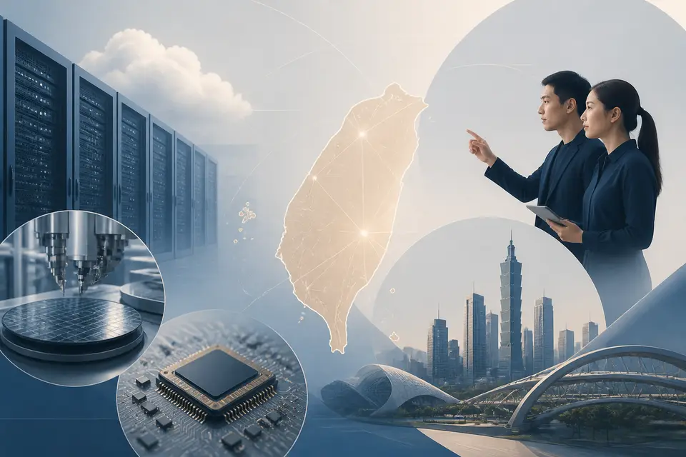 台灣 AI 新十大建設與 1800 億科技預算，算力中心與半導體產業布局示意