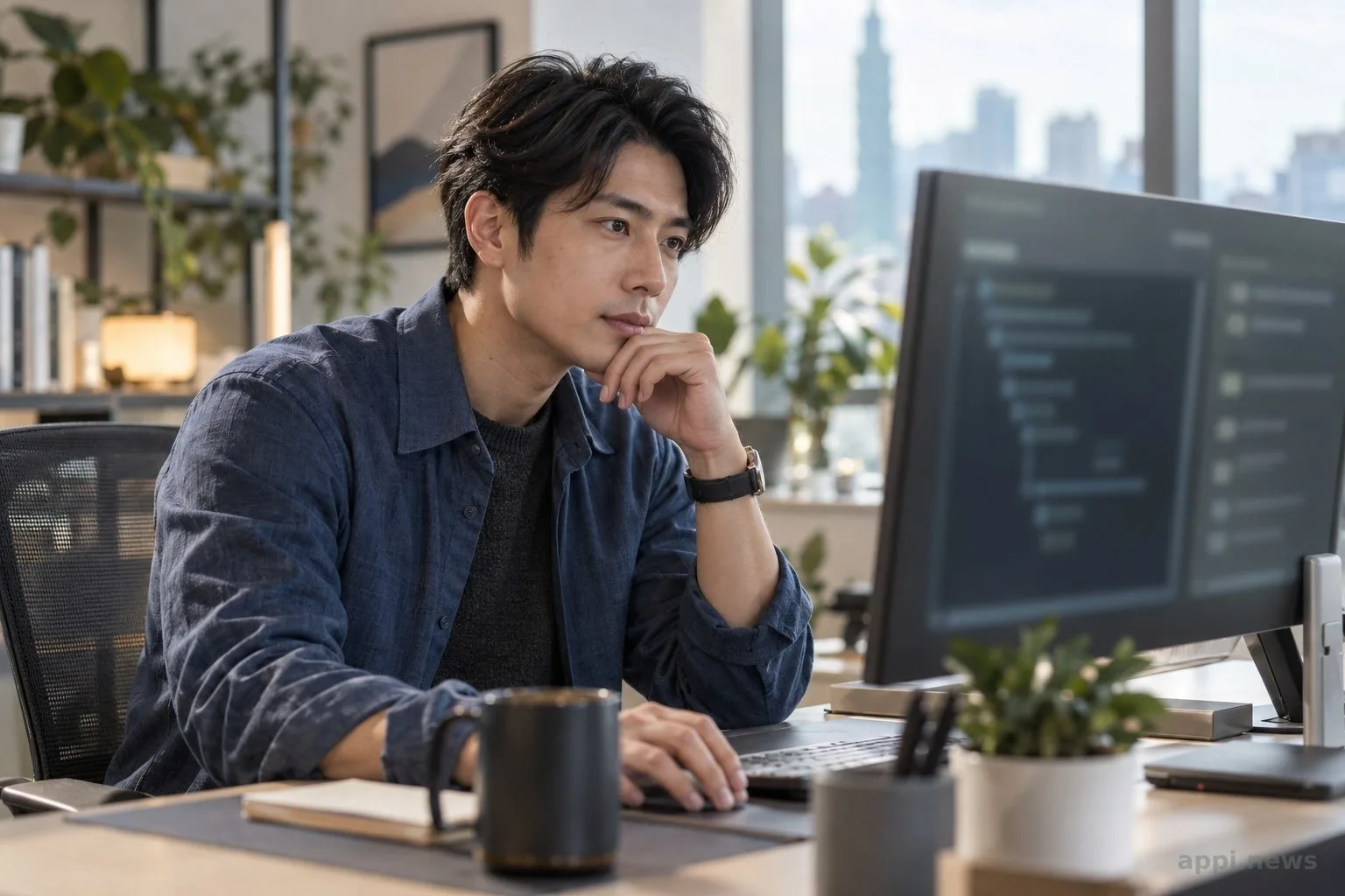 一位開發者坐在工作站前檢視終端機中的權限設定