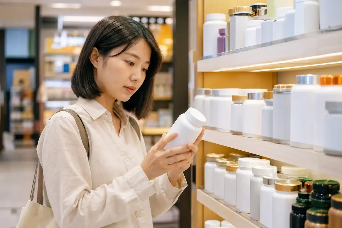 貨架上標榜排毒、鹼性、生酮的各式健康食品與飲品示意