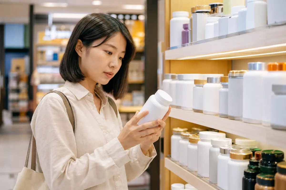 貨架上標榜排毒、鹼性、生酮的各式健康食品與飲品示意