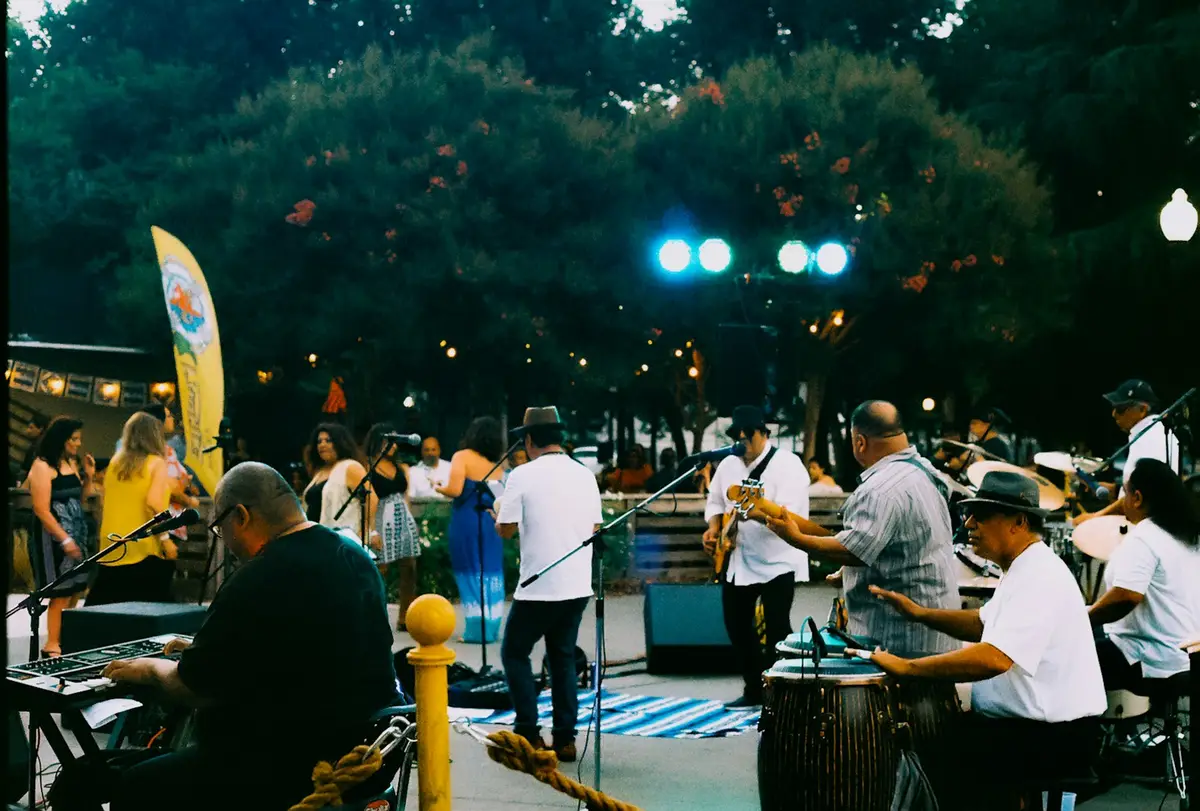 戶外音樂節舞台與草地公園的示意圖