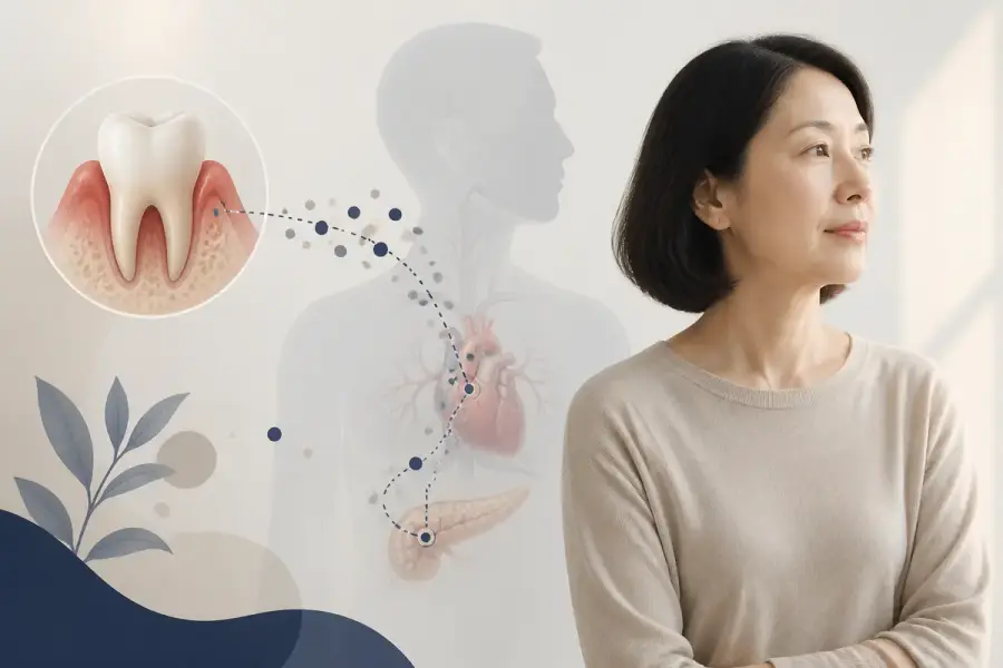 牙齦發炎與全身健康關聯的醫療示意圖