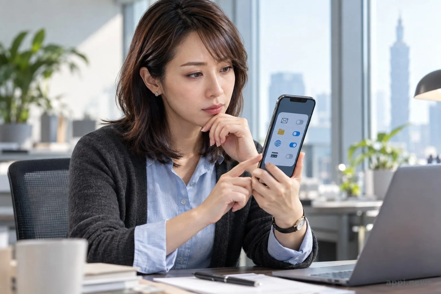 台灣辦公桌前，使用者檢查 AI 助理連接的信箱、檔案、瀏覽器與付款權限，並選擇有限授權