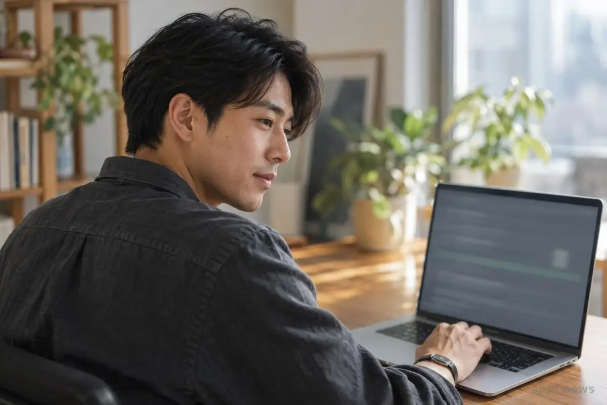 一位亞洲開發者在台灣居家工作空間使用 MacBook 查看本機模型回應