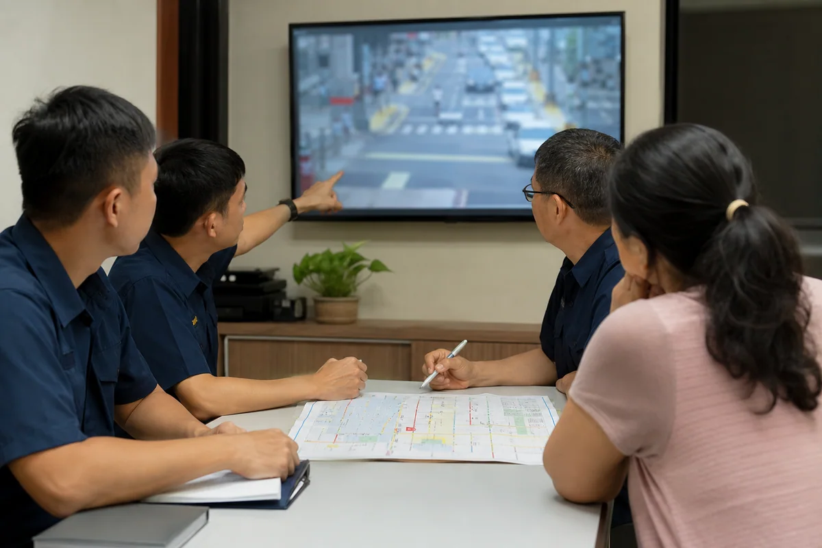 服務人員以街景監視畫面與地圖搜尋走失民眾