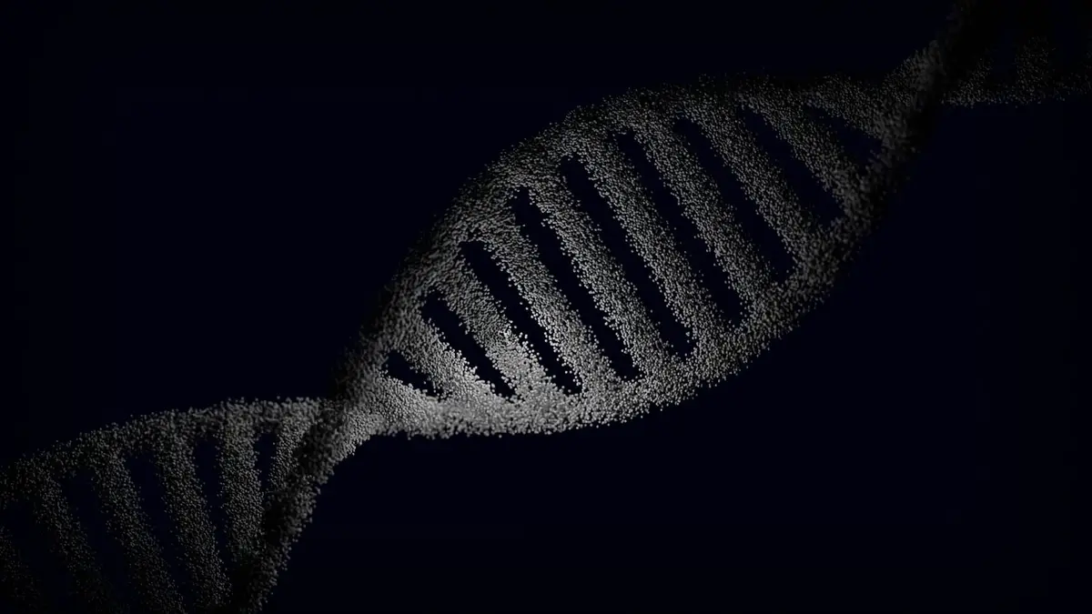 帶有粒子特效的DNA雙螺旋藝術渲染圖