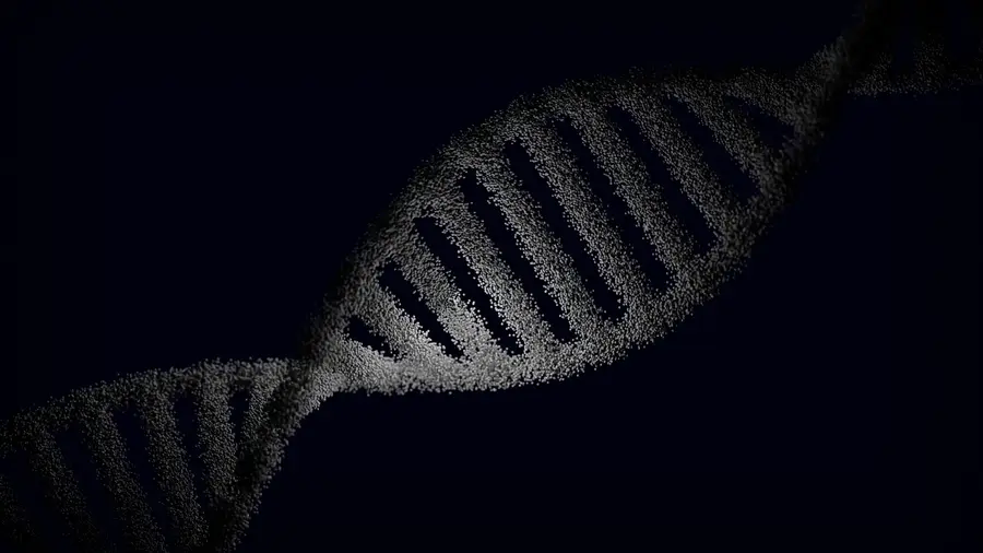 帶有粒子特效的DNA雙螺旋藝術渲染圖