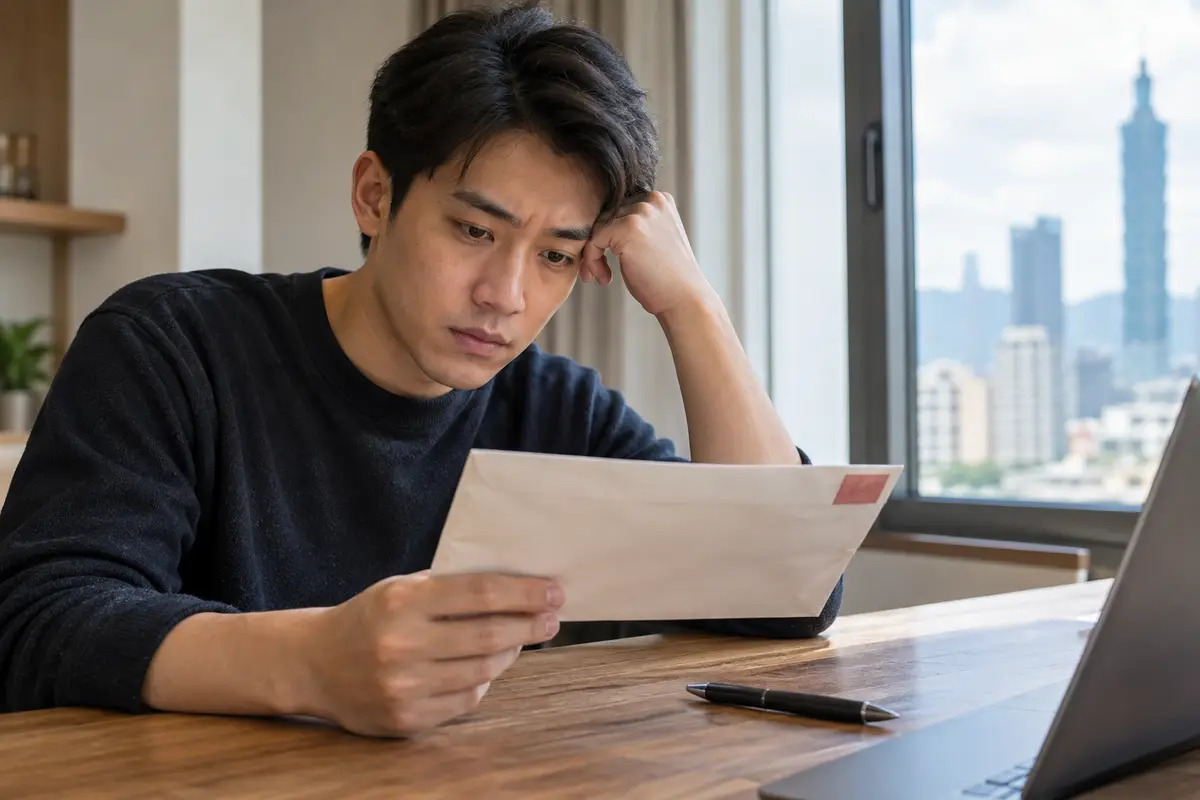 桌面上的交通罰單信封與筆（示意圖）