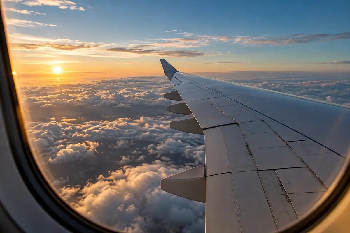 空港の窓越しに駐機中の旅客機と搭乗待合室の座席が見える（イメージ）