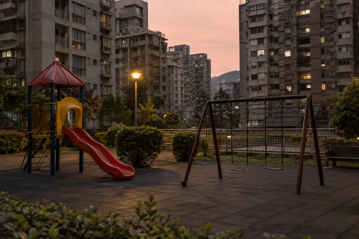 台灣住宅社區的空蕩兒童遊戲區（示意圖）