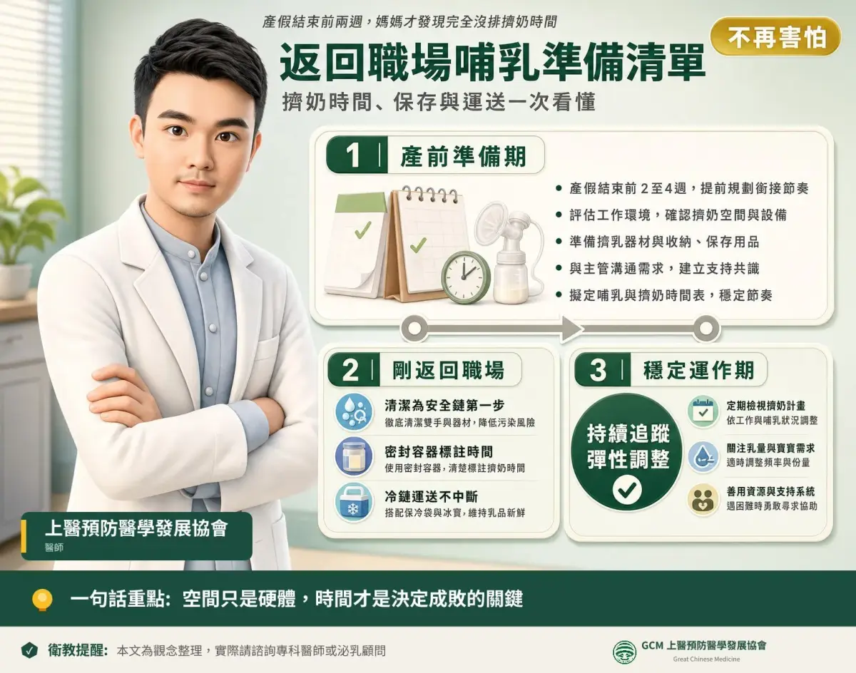 復職前依班表與通勤時間試排擠乳流程