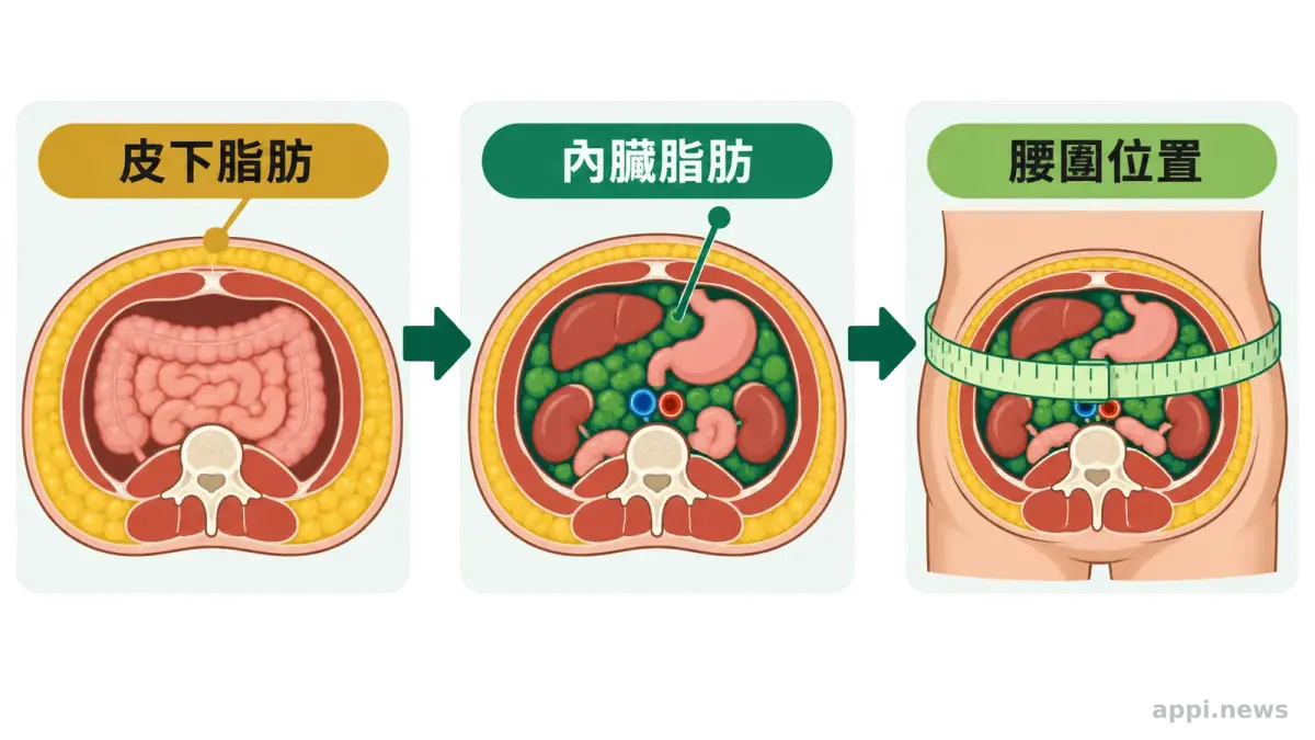 年輕上班族體重未變但腰圍增加的情境示意圖
