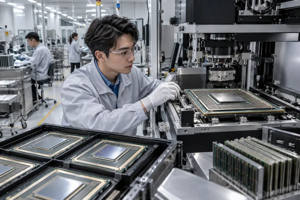 大型矽中介層與高密度封裝製程設備的工廠近拍