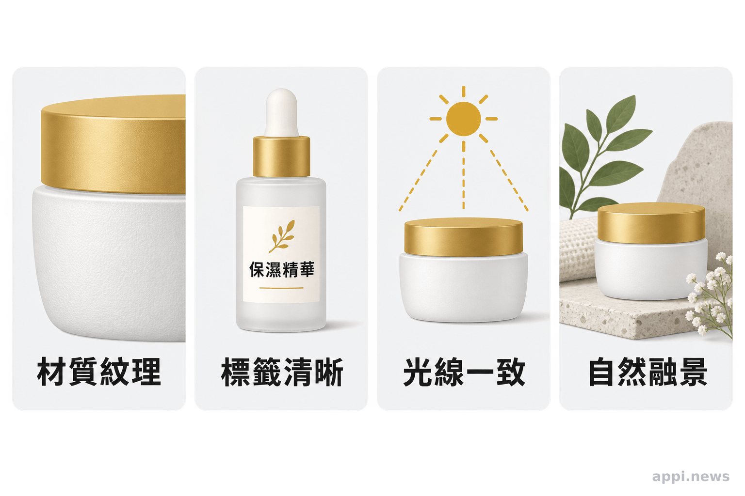 商品影像檢查重點：保留材質紋理、標籤清晰、光線一致並融入背景