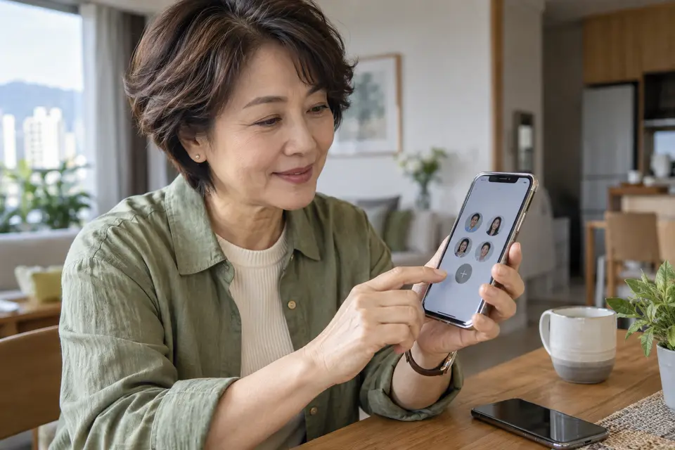 成人使用手機設定新的家庭群組與成員邀請