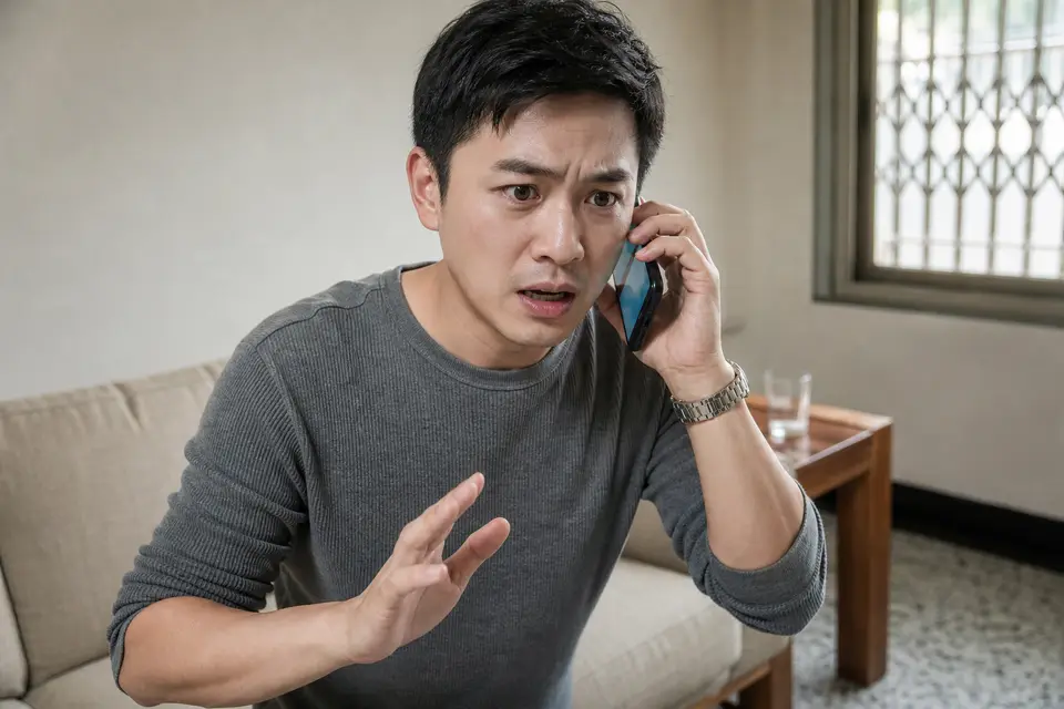 一人手持電話撥打緊急求救電話的畫面(示意圖)