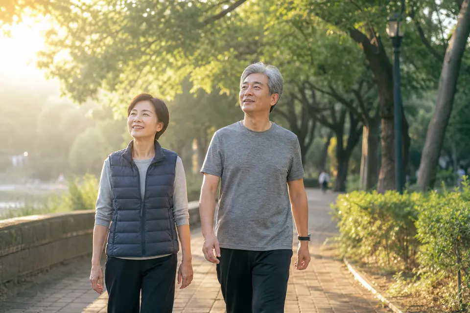 清晨在戶外曬太陽、迎接晨光示意