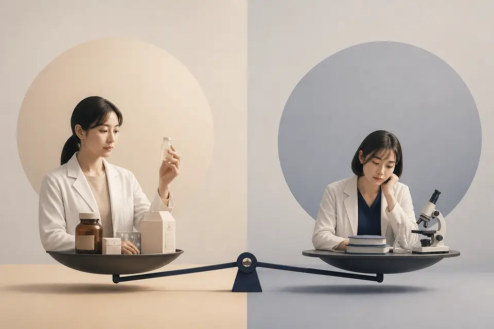 企業資金の有無と研究品質でコラーゲン試験の結果が分かれる様子を示す図