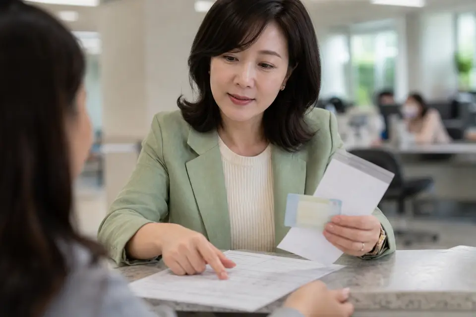 台灣長者在市政服務櫃檯查詢重陽敬老禮金公告的寫實畫面