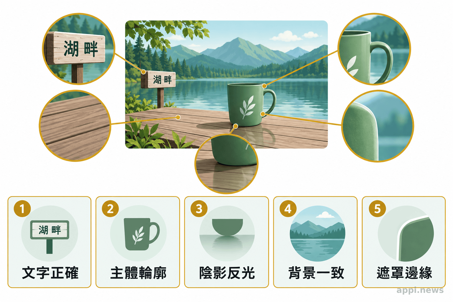 編輯影像旁列出文字、主體輪廓、陰影與反光、背景及遮罩邊緣的檢查項目。
