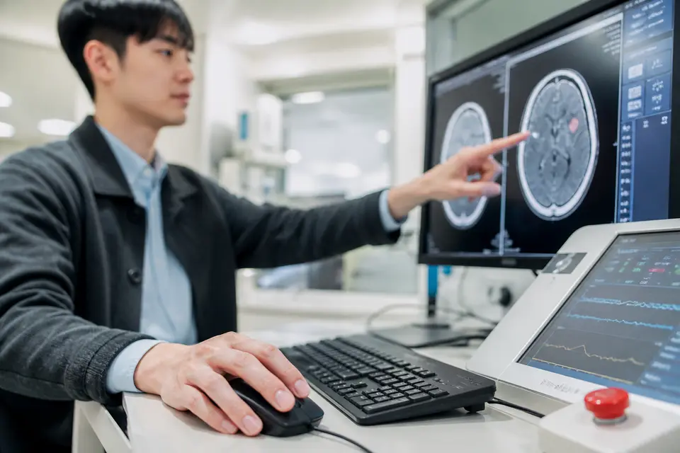 醫師在臨床工作站檢視 AI 建議並進行人工覆核與異常處置