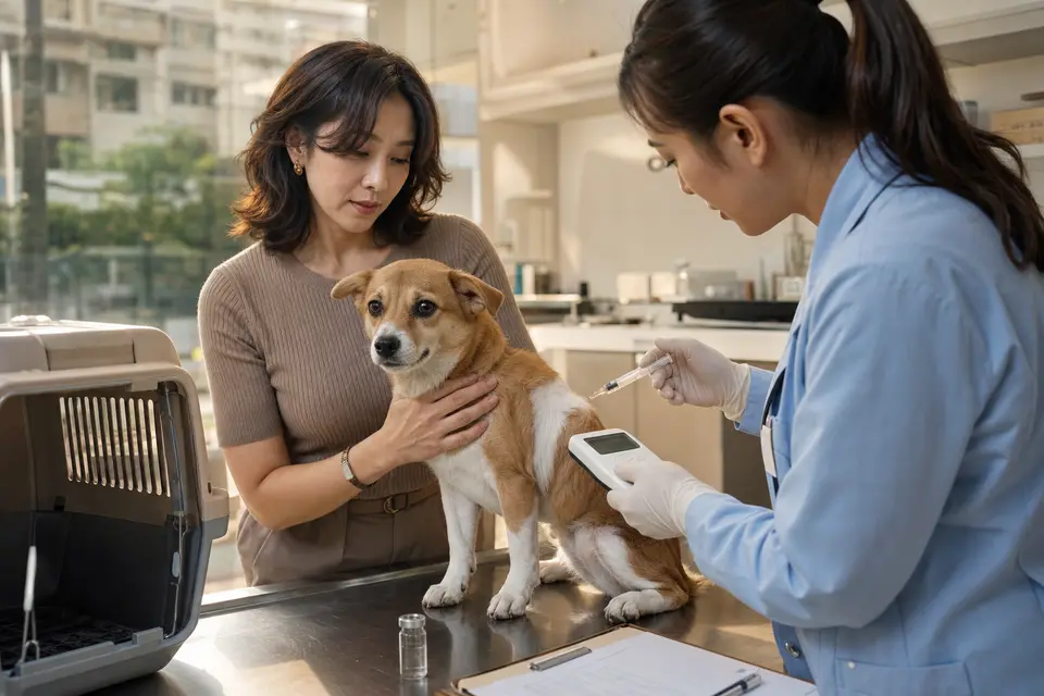獸醫為犬隻進行晶片與疫苗相關照護