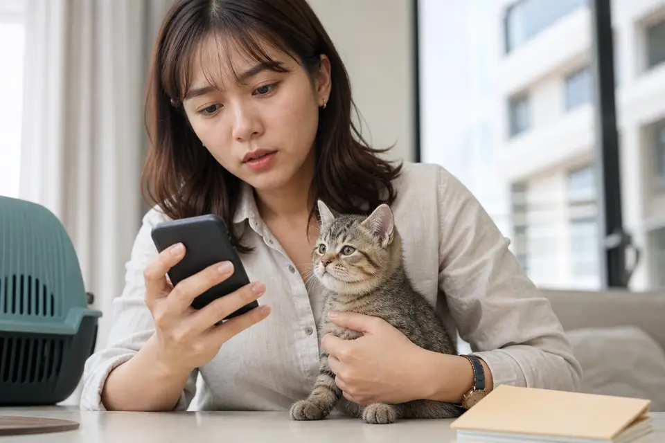 小貓接種疫苗後出現臉部腫脹，飼主立即撥打動物醫院急診電話