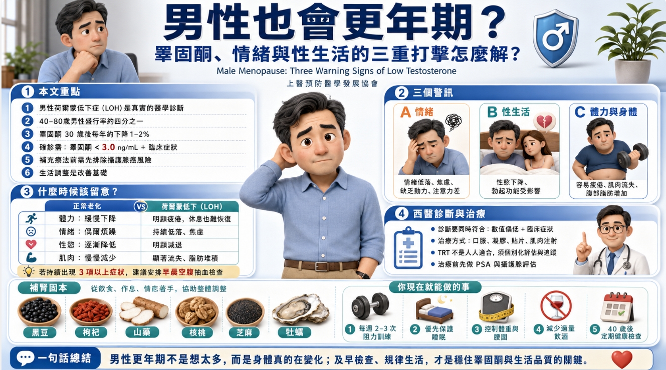 男性也會更年期？睪固酮、情緒與性生活的三重打擊怎麼解？